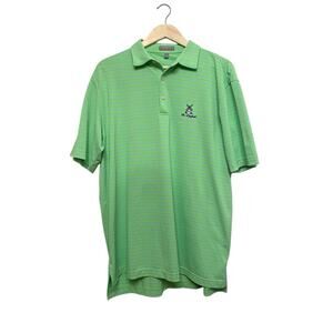 Peter Millar Summer Comfort Golf Polo Shirt Men Size Large Green Stripe Blue‎